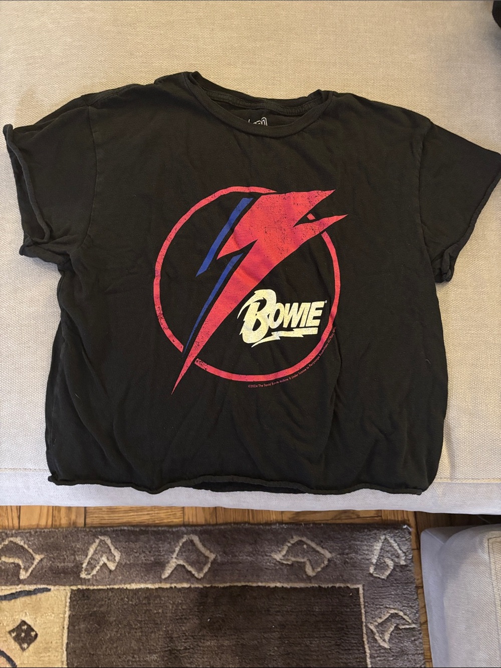 Retro Brand David Bowie Black Graphic Tee with Red Lightning Bolt